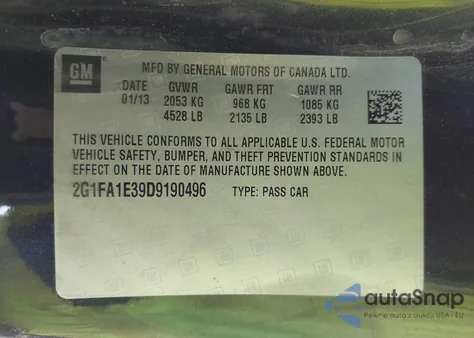 2013 Chevrolet Camaro 2Ls from USA, damaged, VIN 2G1FA1E39D9190496